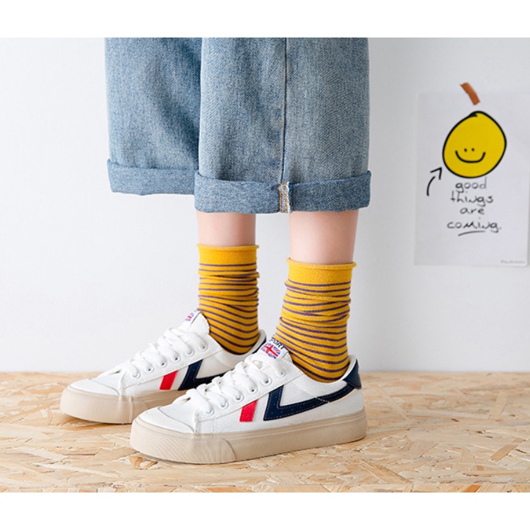 Tất nhún kiểu nhật, nhiều màu bằng sợi bông siêu thoáng, thấm mồ hôi