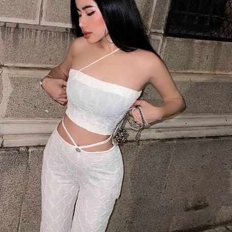 Set áo croptop dây chéo cúp ngực kèm quần ống rộng phối dây cho nàng đi chơi dạo phố