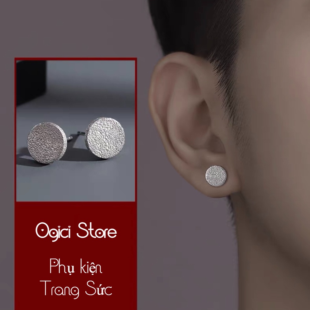 Bông tai, Khuyên tai nam nữ bạc đinh tán mặt tròn sần phong cách đơn giản cá tính, độc đáo, Unisex, 1 chiếc