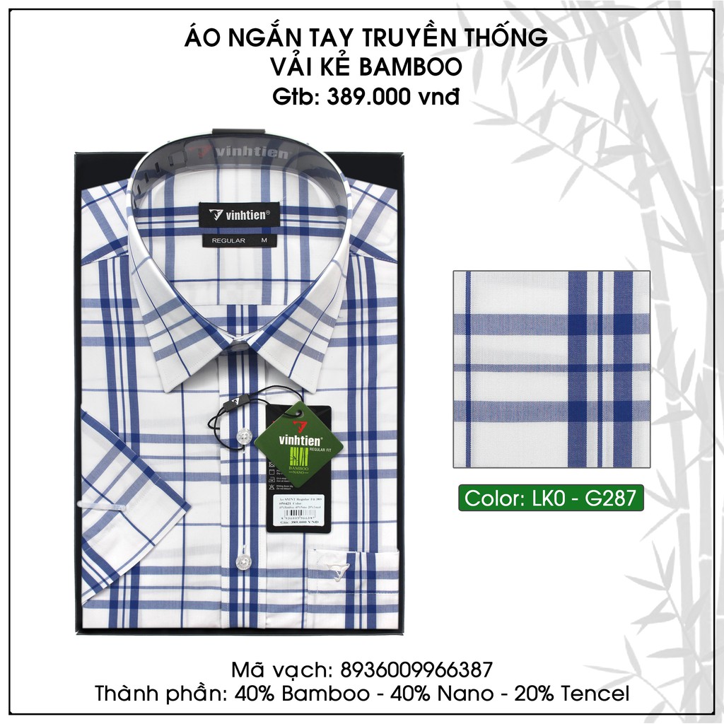 Áo Sơ Mi Ngắn Tay Regular Caro Bamboo Vạt Ngang Vĩnh Tiến 389 | BigBuy360 - bigbuy360.vn