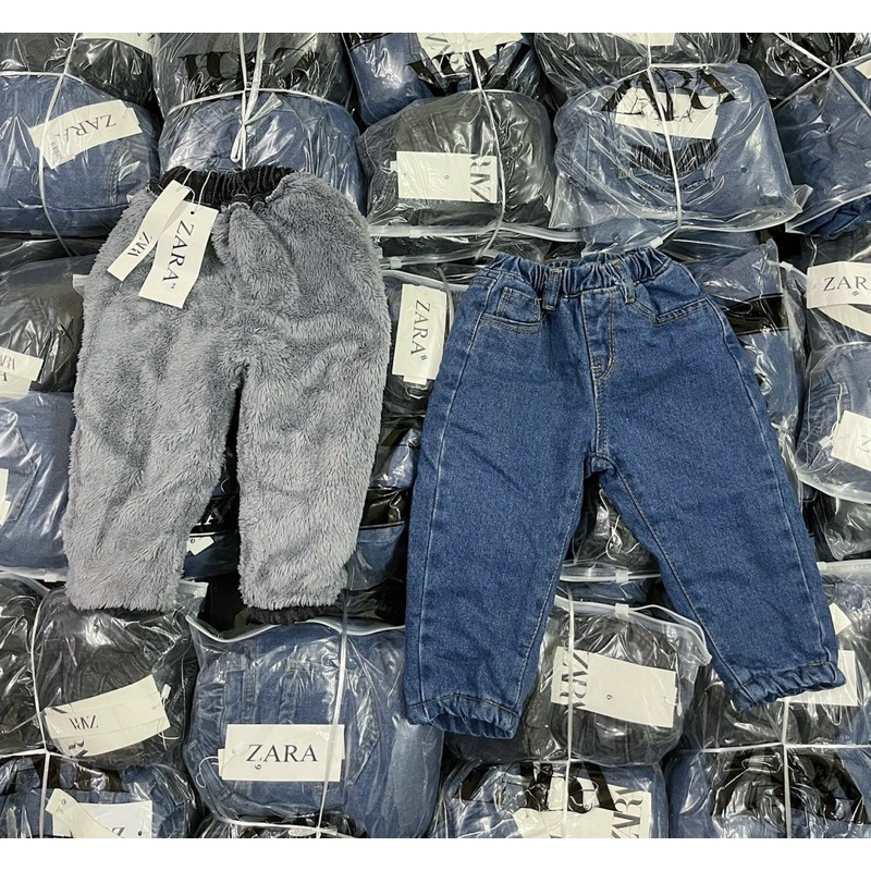 Quần Jeans lót lông zara xuất dư cho bé trai bé gái, kiểu basic mặc êm ái ấm áp thoải mái