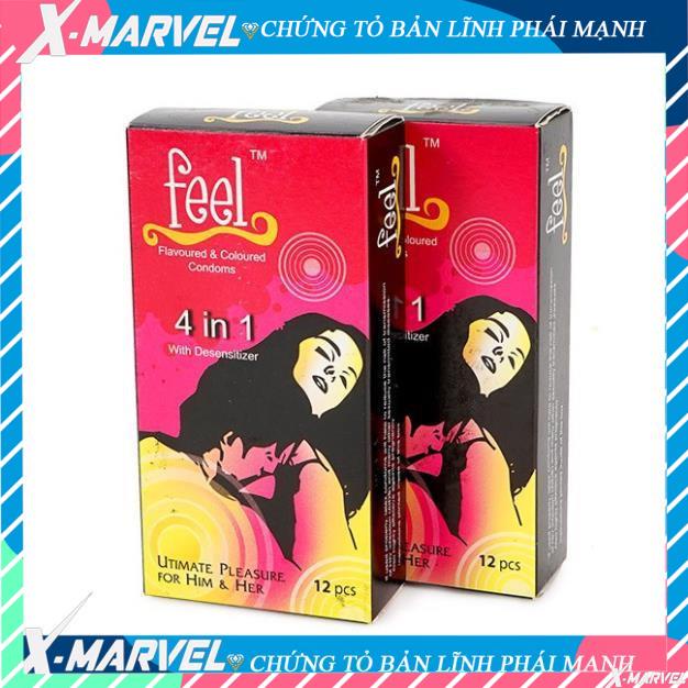 Bao Cao Su FEEL 4 IN 1 - Bi Gai - Kéo Dài Thời Gian Quan Hệ - combo bcs durex/sagami/ok/olo/invisible/feel /áo mưa