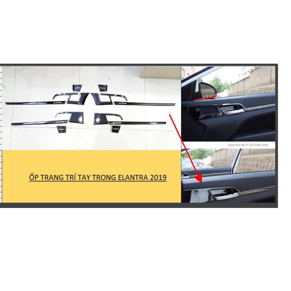Ốp trang trí các chi tiết tay trong cửa xe Huyndai Elantra 2016 - 2021 titan cao cấp - Giá 1 bộ