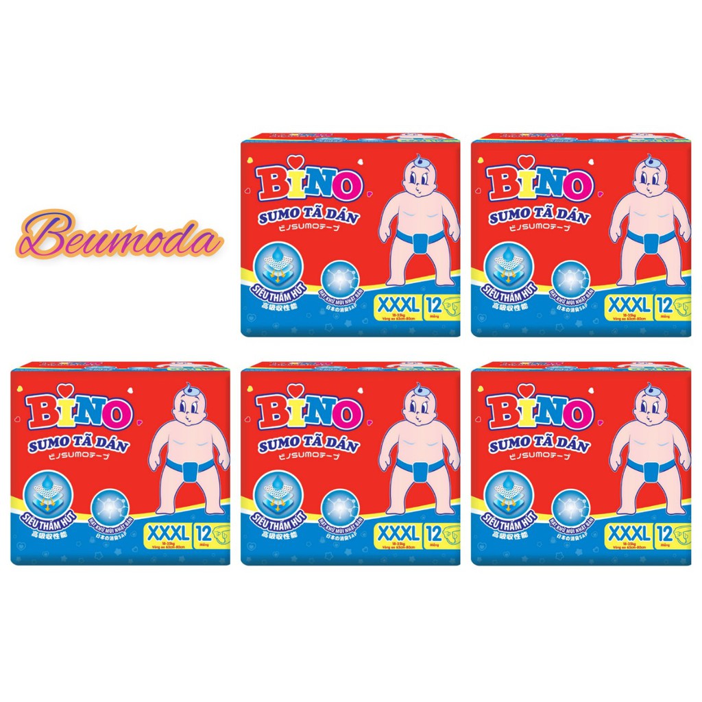 Combo 5 gói tã dán bino sumo XXXL12 công nghệ nhật siêu thấm hút ( 18-35kg )