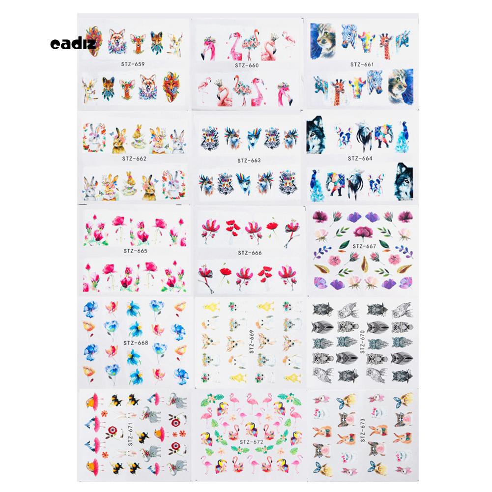 Set 15 nhãn dán nước họa tiết xinh xắn để dán móng nghệ thuật