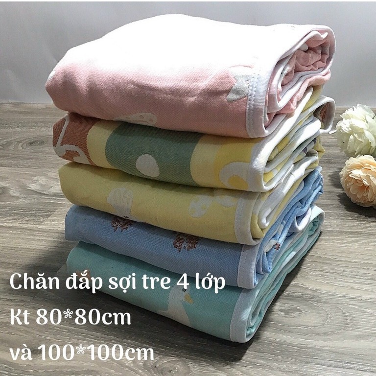 Chăn/khăn dùng đắp (ủ) cho trẻ sơ sinh, chuẩn sợi tre 4 lớp, in hình 2 mặt (KT 80cmx80cm)