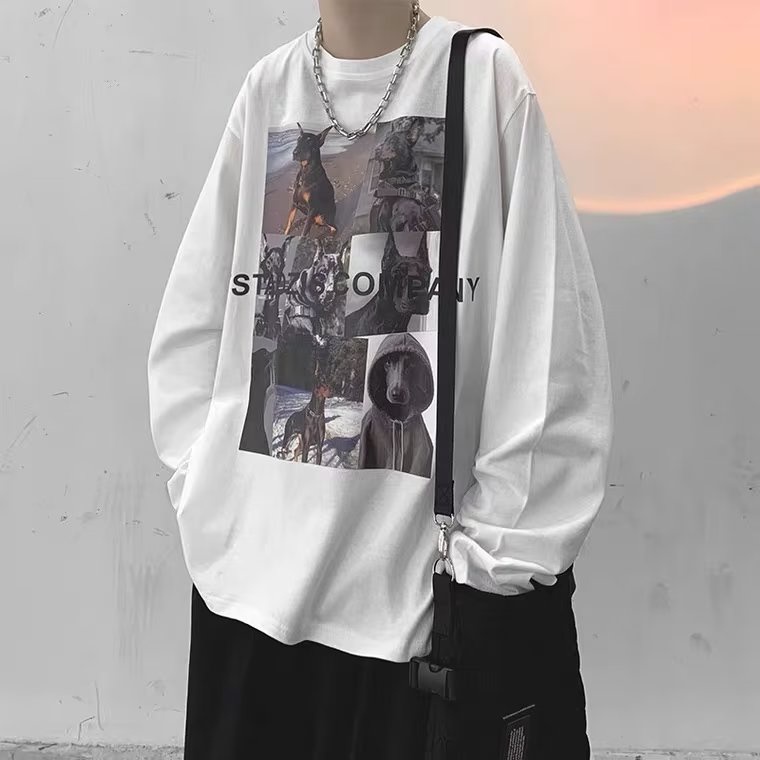 Áo Thun Tay Dài Dáng Rộng Cổ Tròn In Họa Tiết Hoạt Hình Thời Trang Thoải Mái Cho Nam Và Nữ size M-5XL