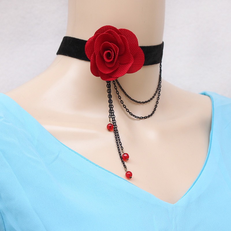 Vòng cổ nữ choker nỉ nhung hoa hồng nữ tính