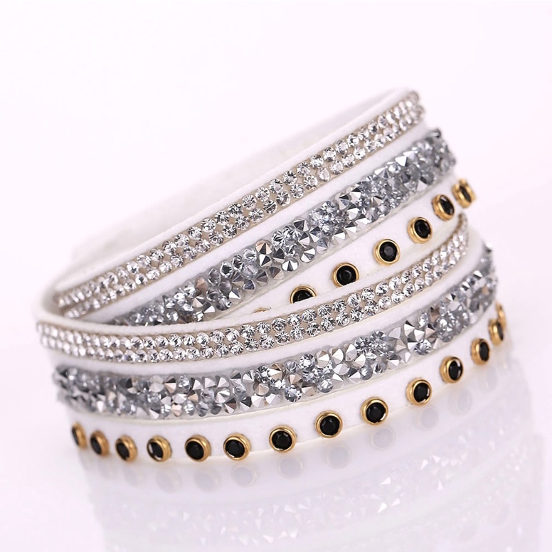 Vòng Tay Da Nhiều Lớp Đính Đá Pha Lê Phong Cách Punk