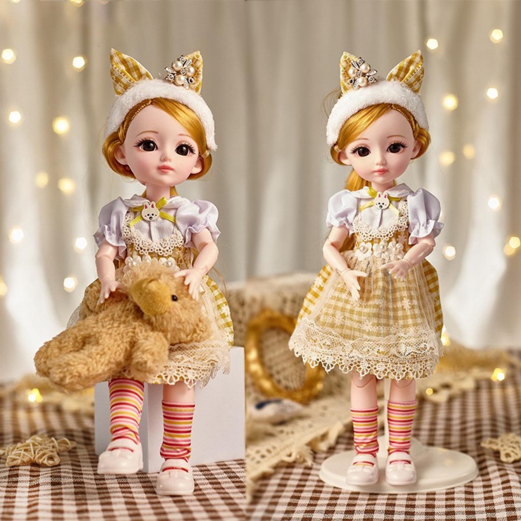 Búp bê barbie elsa kèm gấu bông 30cm cỡ lớn có khớp búp bê công chúa đồ chơi cho bé gái BOBIKIDS BE03
