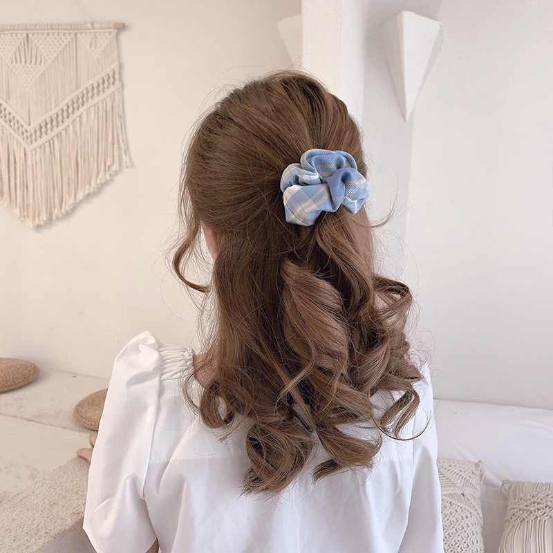 Thun Buộc Tóc Họa Tiết Ca Rô Phong Cách Hàn Quốc Dành Cho Nữ
