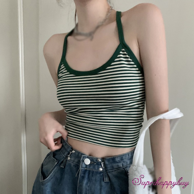 Áo Tank Top Sát Nách Hoạ Tiết Kẻ Sọc Thiết Kế Ôm Sát Quyến Rũ