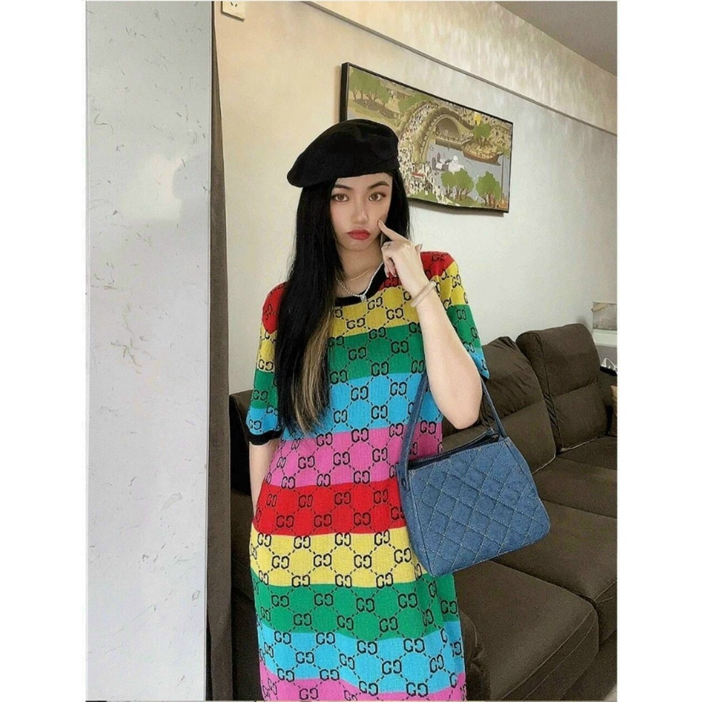 Đầm Len Suông | Len phối màu tay ngắn | Đầm Quảng Châu Đầm Nữ Dễ Thương, Sang Trọng | BigBuy360 - bigbuy360.vn