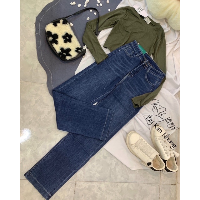 Quần jeans Ống Đứng lai 3 phân dài  96cm Lên dáng chanh xả