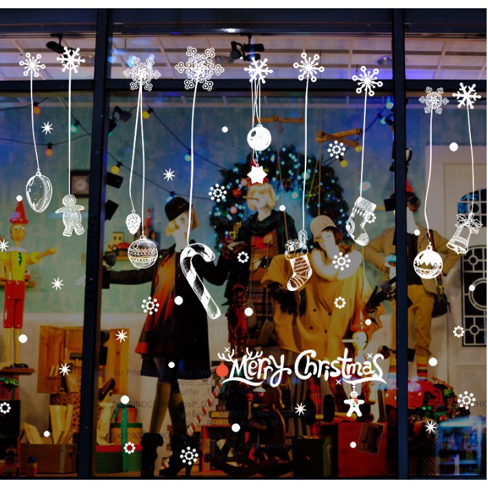 Decal trang trí noel rèm phụ kiện nhiều món mừng giáng sinh