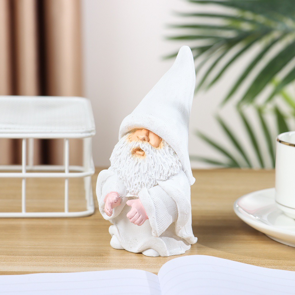 DAPHNE Smoking Dwarf Poly Resin Statue Indoor And Outdoor Little Man Sculpture Gnome Statue White Amusing Lawn Decoration Interior And Exterior Decor Garden Funny Dwarf