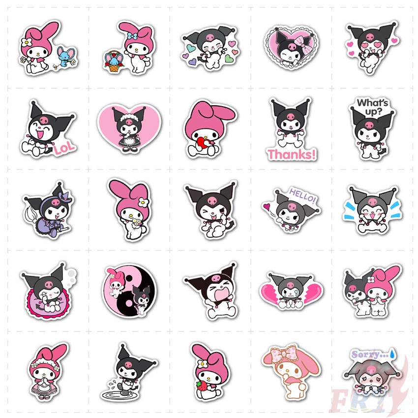 Set 100 nhãn dán hoạt hình Melody &amp; Kuromi Series 02 - Sanrio DIY độc đáo chống thấm nước
