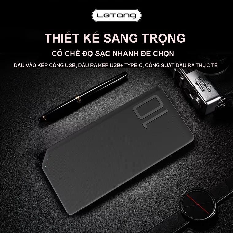 Pin dự phòng LETANG S100 - 10.000mAh siêu mỏng, siêu nhẹ, chống sốc tự ngắt khi sạc đầy cho iPhone, Samsung, OPPO,...