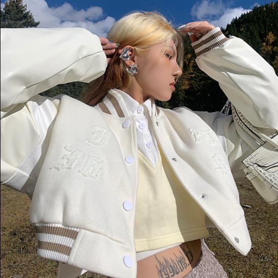 Áo Khoác Bóng Chày Dáng Ngắn / Dài Thêu Chữ Phong Cách Retro Mỹ 2022 Cho Nữ 2021