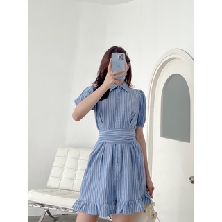 VÁY KẺ ĐAI EO CHÂN BÈO
