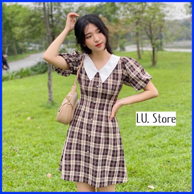 Đầm Kẻ Thiết Kế Cổ Bẻ Cúc Ngọc -Hàng Thiết Kế Cao Cấp made by TeamLU