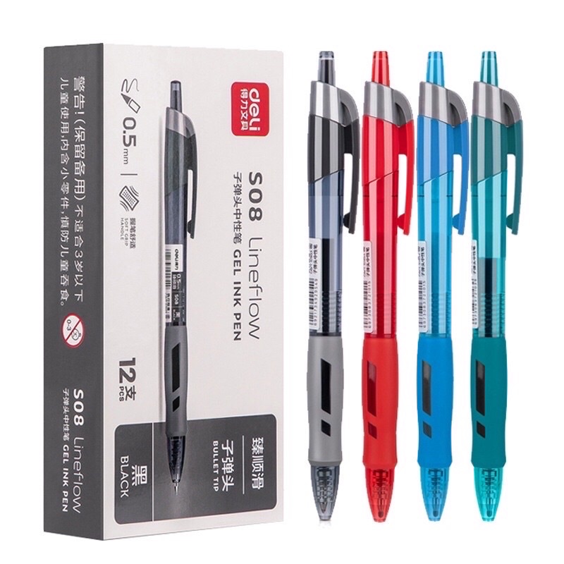 Bút Gel Deli S08 Đầu Ngòi 0.5Mm Viết Tiếng Trung Tiếng Nhật Cực Thích Trơn Mượt Dụng Cụ Học Sinh Văn Phòng Phẩm