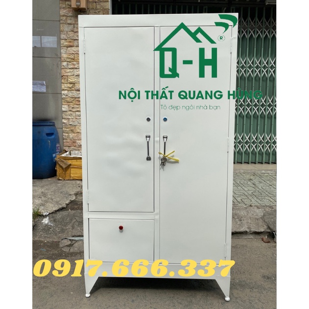 TỦ SẮT SƠN DẦU 2 CÁNH 1M8X90X45CM MÀU TRẮNG KHÔNG KÍNH