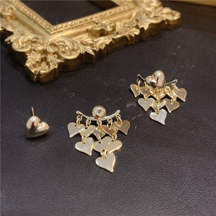 Khuyên Tai Hình Trái Tim Đính Hạt Vàng Phong Cách Thời Trang Hàn Quốc 2022 Cho Nữ