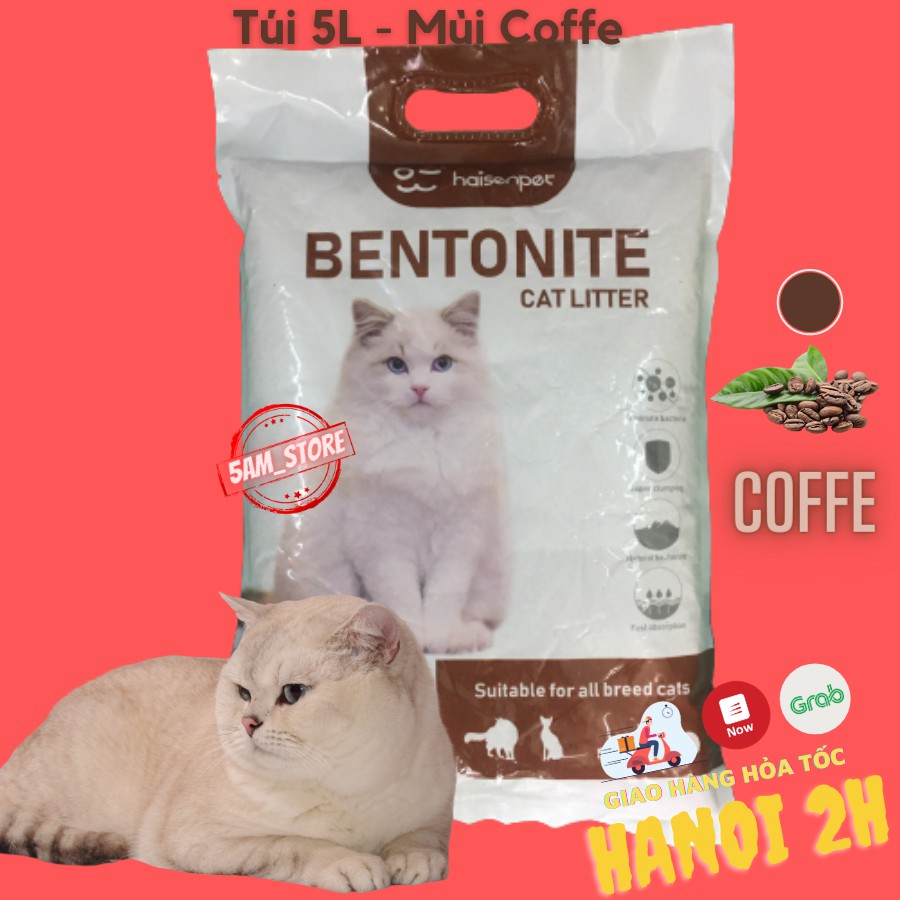 Cát vệ sinh cho mèo Bentonite 5L mùi cafe chanh táo 5amstore