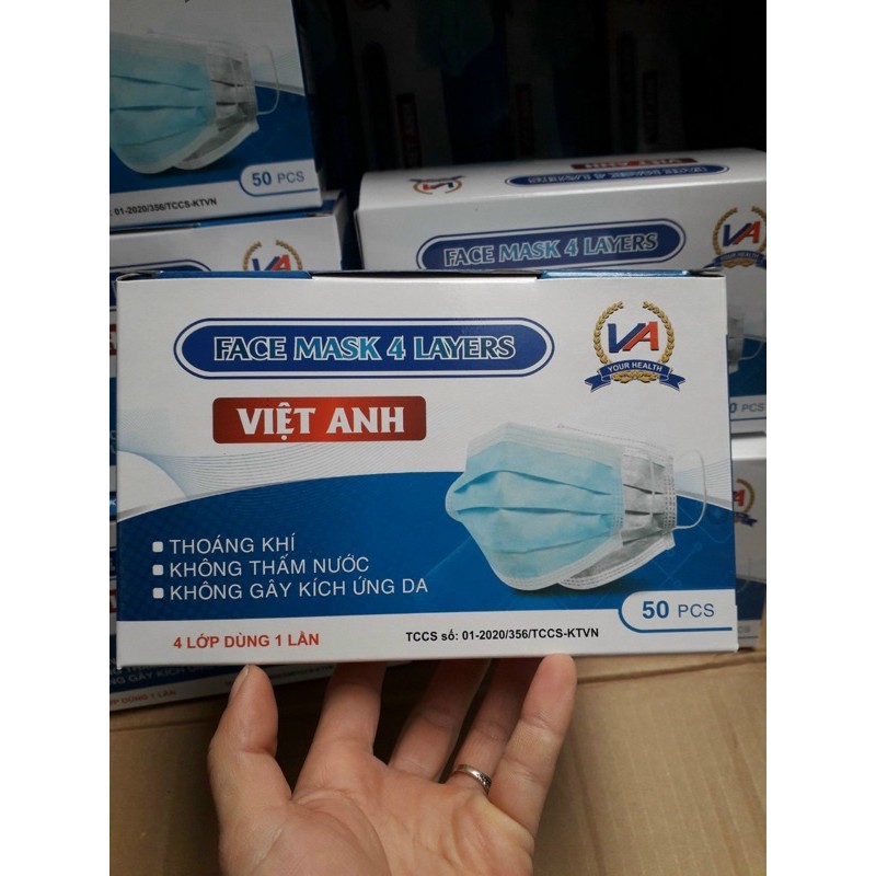 Chính hãng Hộp 50c Khẩu trang y tế 4 lớp Việt Anh loại dày dặn