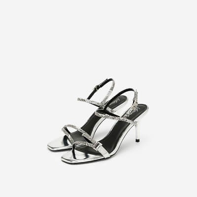 [Mẫu mới] Vascara Giày Sandal Cao Gót Vân Da Rắn Metallic - Màu Bạc