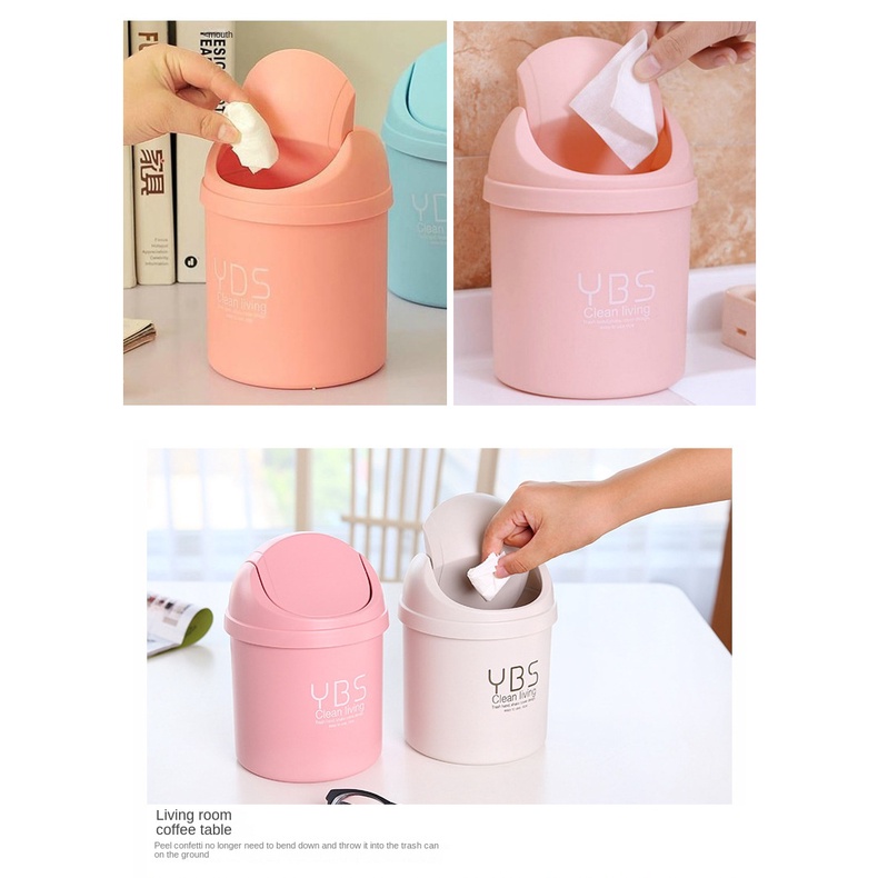 Thùng Rác Nhựa Mini Màu Sắc Ngọt Ngào Để Bàn Có Nắp Tiện Lợi
