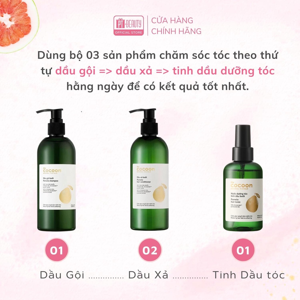 COMBO gội xả bưởi 3 bước không sulfate giảm gãy rụng tóc Cocoon
