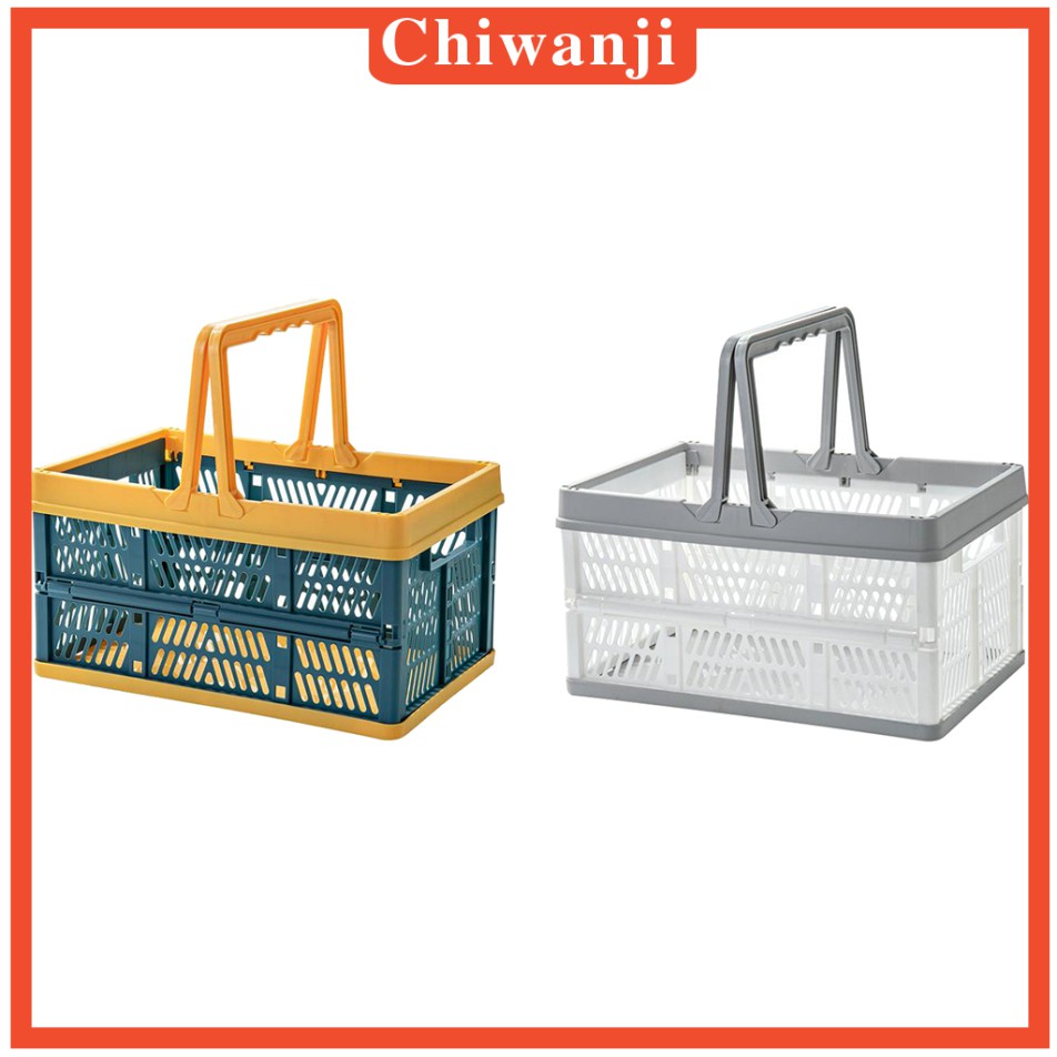 Giỏ đựng đồ tạp hóa bằng nhựa trên xe ô tô màu vàng và xanh da trời