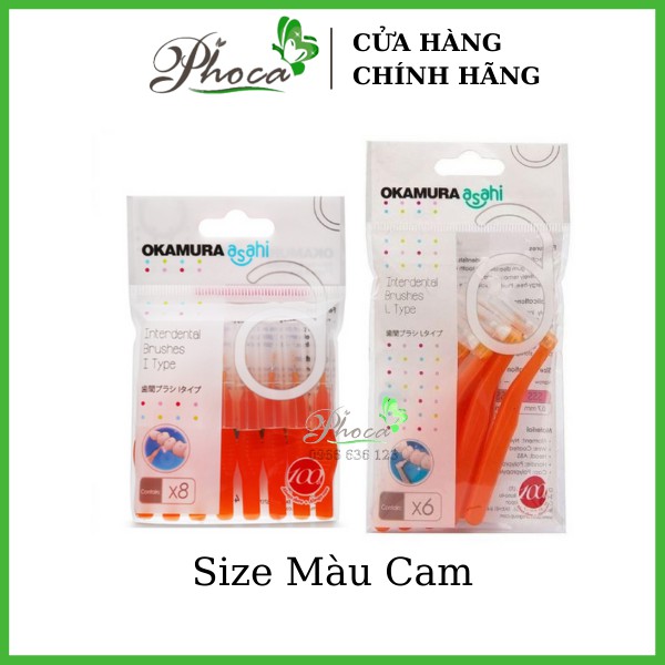 OKAMURA Bàn Chải kẽ răng Asahi chữ I và L nhật bản, bàn chải kẽ cho người niềng răng, dụng cụ vệ sinh răng