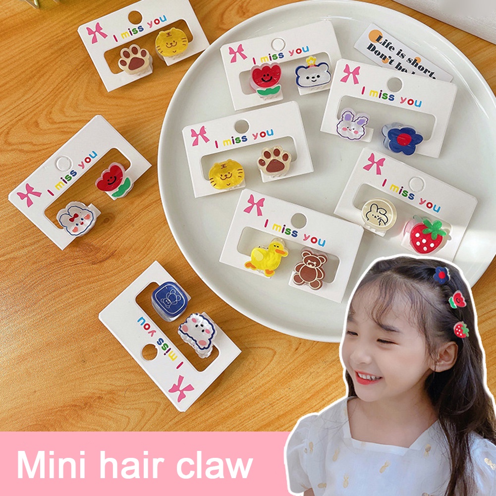 Bộ 2 Kẹp Tóc Mini Hình Hoa / Gấu Hoạt Hình Dễ Thương Cho Bé Gái