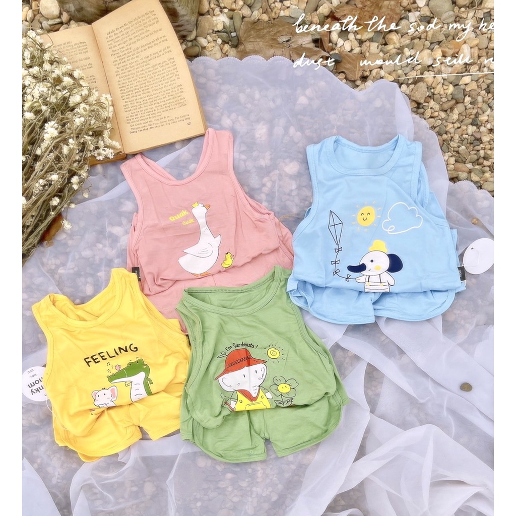 [SALE] Bộ Ba Lỗ Cho Bé Trai, Bé Gái KIMCHIBABY Vải Thun Lạnh Hoạ Tiết Vịt Hồng, Đồ Bộ Cho Bé Mặc Nhà KW2210