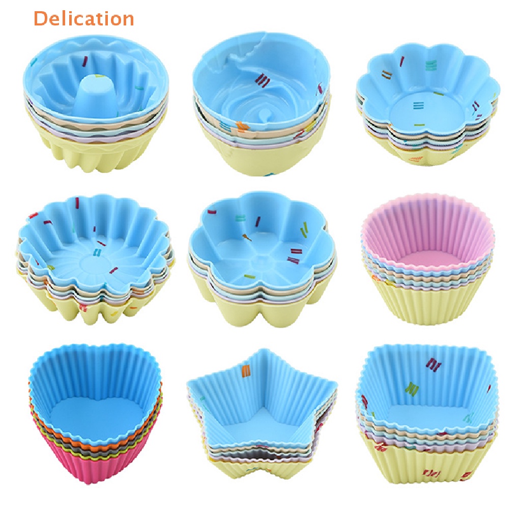 Set 5 Khuôn Silicone Làm Bánh Muffin / Cupcake Hình Tròn / Trái Tim / Vuông 3D DIY