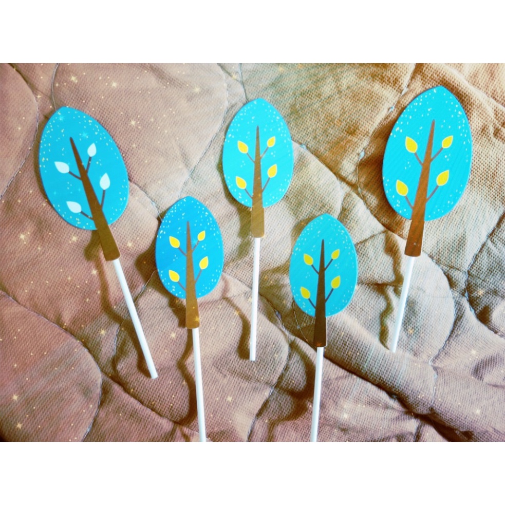 Đồ cắm bánh kem  set 5 cây xanh lá trang trí bánh