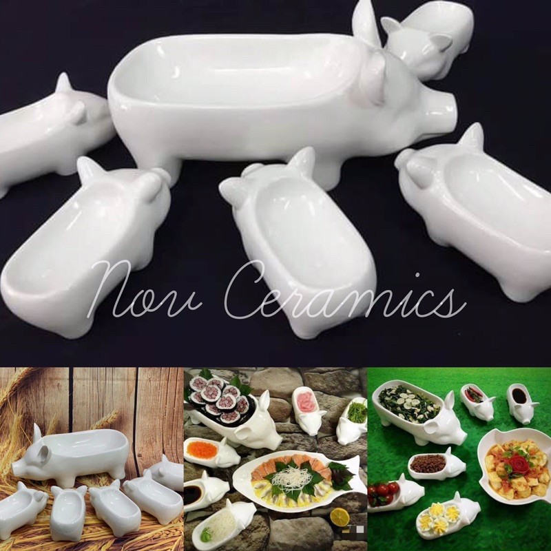 Khay heo sứ đựng đồ ăn/nước chấm Bát Tràng 1 Heo mẹ, 5 heo con