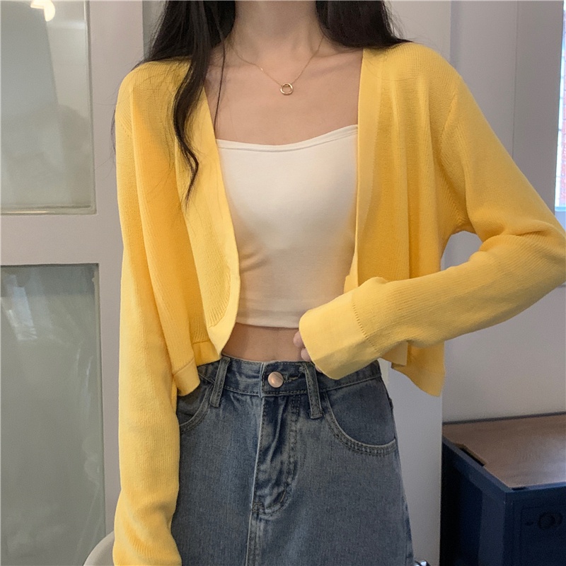 Áo cardigan SUXI dệt kim tay dài màu trơn chống nắng thời trang mùa hè cho nữ | BigBuy360 - bigbuy360.vn