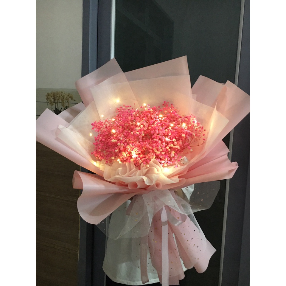 Bó hoa baby sấy khô siêu to, siêu dễ thương cao từ 50cm đến 1m TẶNG KÈM ĐÈN NHÁY