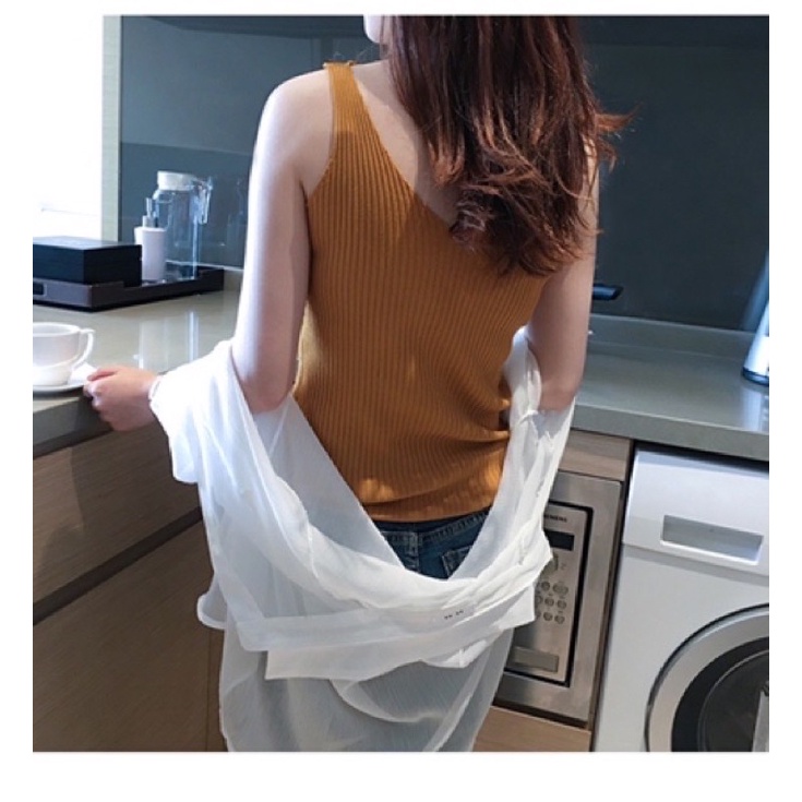 Áo sát nách nữ, áo hai dây cổ chữ V phong cách Hàn Quốc