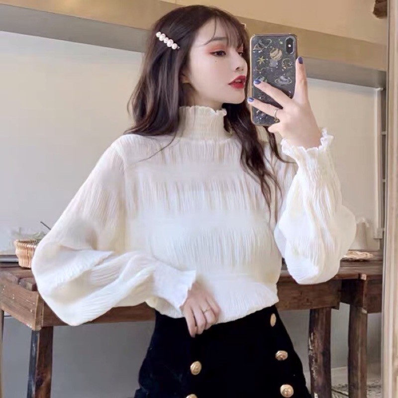 Áo voan cao cổ cách điệu