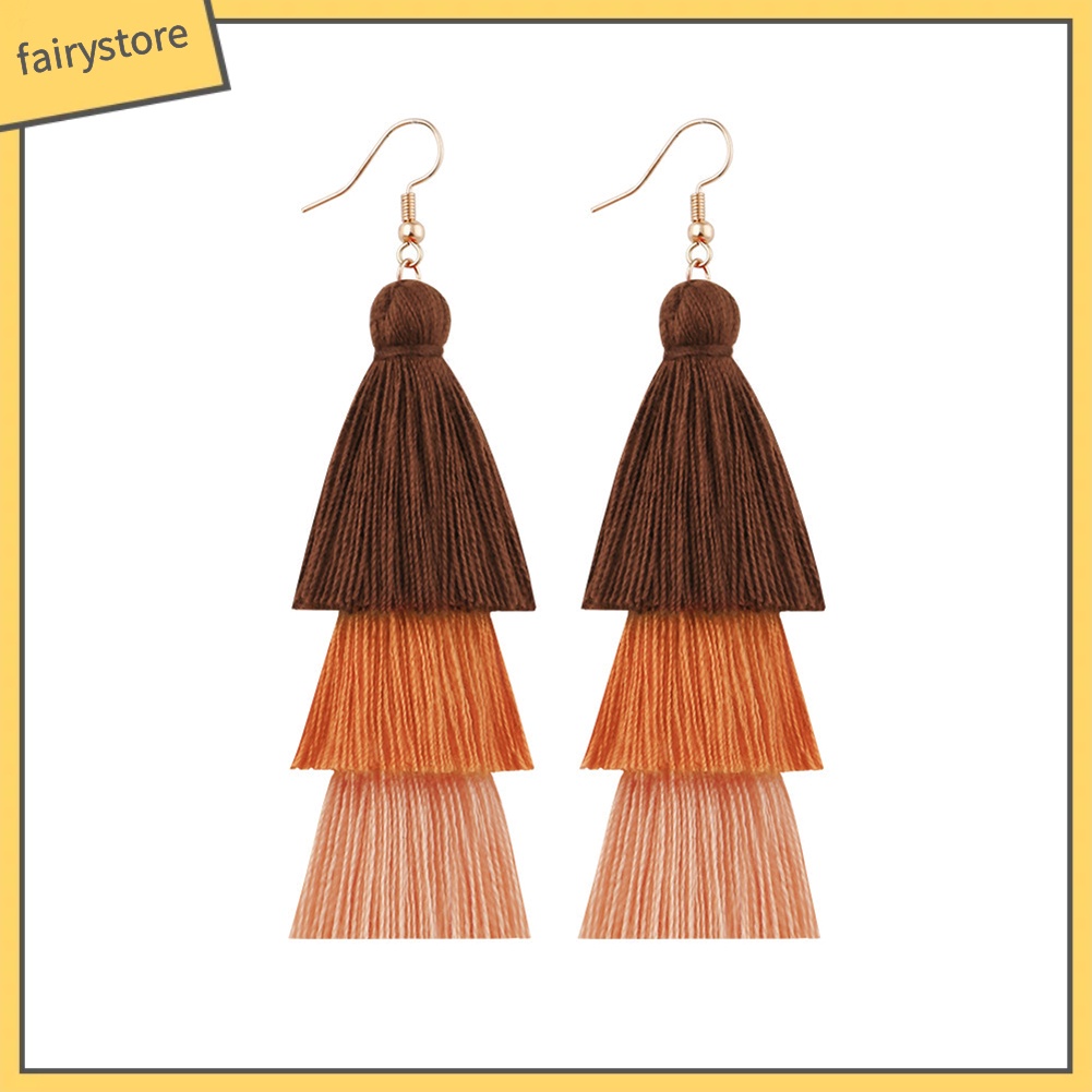 Bông tai tua rua dáng dài nhiều lớp phong cách Bohemian thời trang cá tính