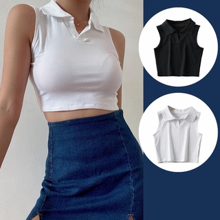 Áo croptop cổ bẻ sát nách - accb