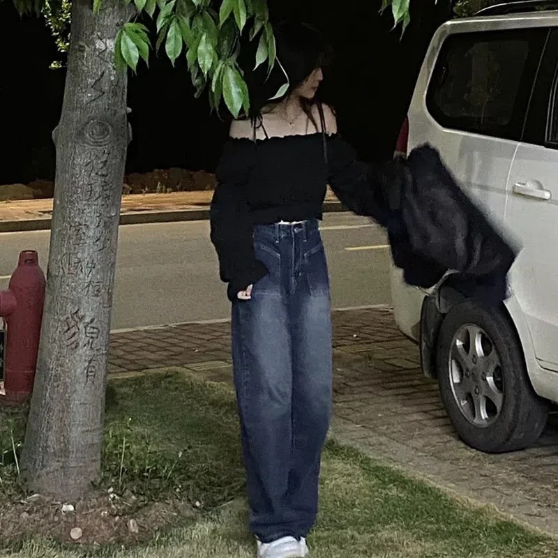 NRVP Quần Jean Dài Ống Rộng Thời Trang Hàn Quốc Cá Tính Cho Nữ