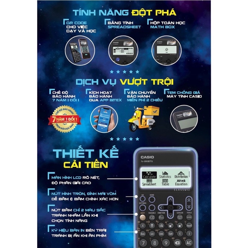 Máy tính Casio FX-880BTG ( 3 màu).