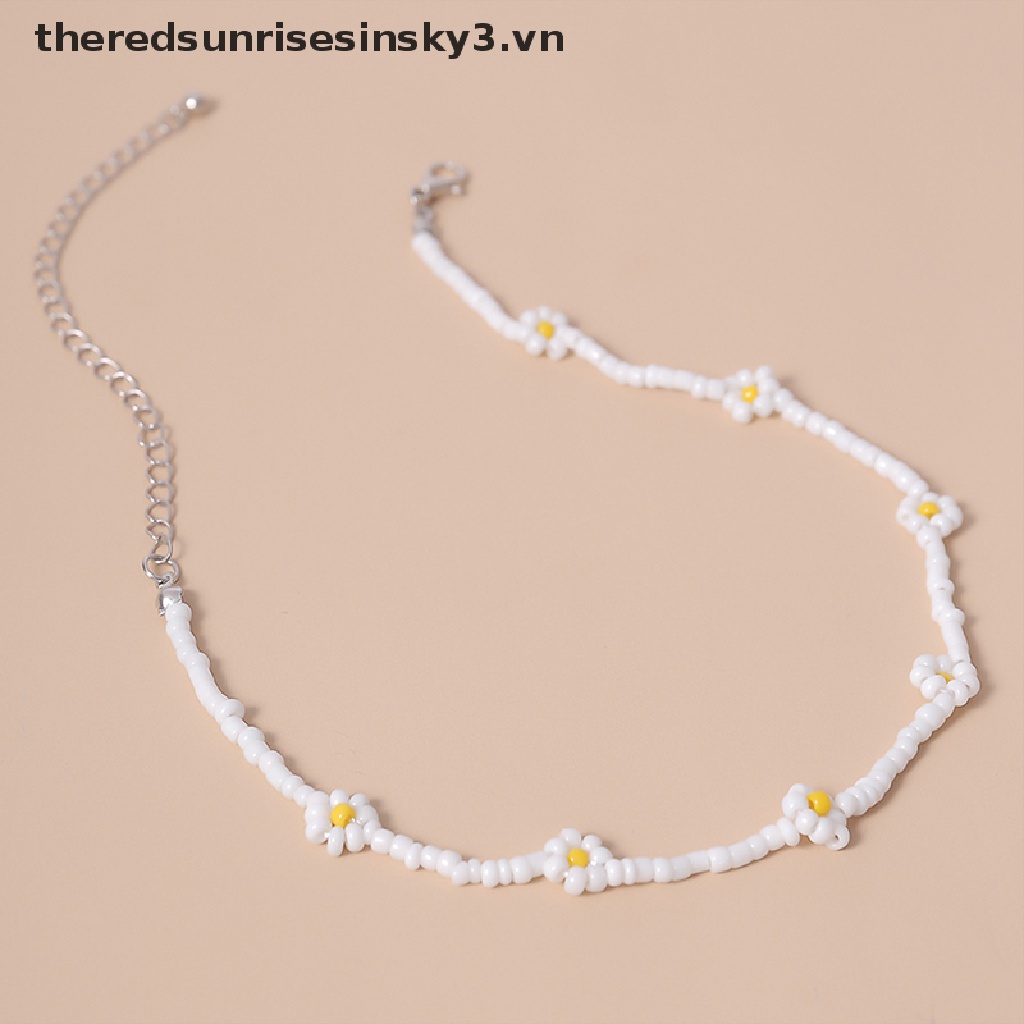 Vòng Cổ Choker Đính Hạt Hình Hoa Cúc Handmade Phong Cách Bohemian Dành Cho Nữ