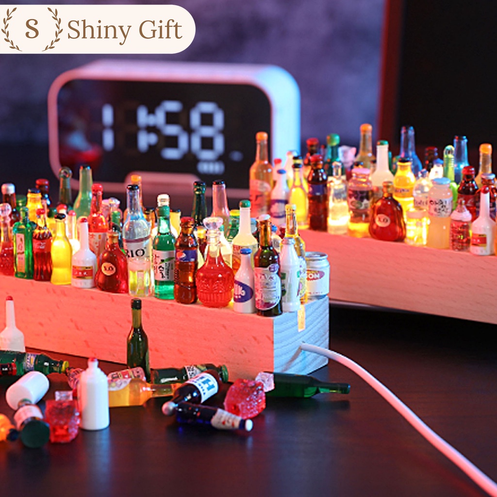 Đèn trang trí thủ công DIY chai rượu tí hon mini bar size 15cm, 20cm